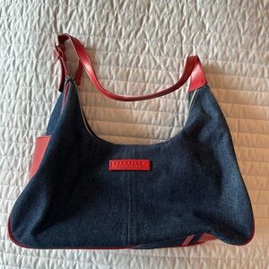 Kenneth Cole Reaction Denim Shoulder Bag with Red Trim